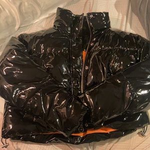 Topshop Cropped Vinyl Shiny Puffer